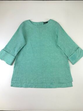 APNY linen mint top Womens Medium three quarter sleeve Minimalist